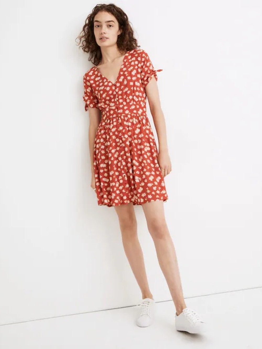 Madewell Button-Front Tie Sleeve Retro Dress in Happy Hibiscus